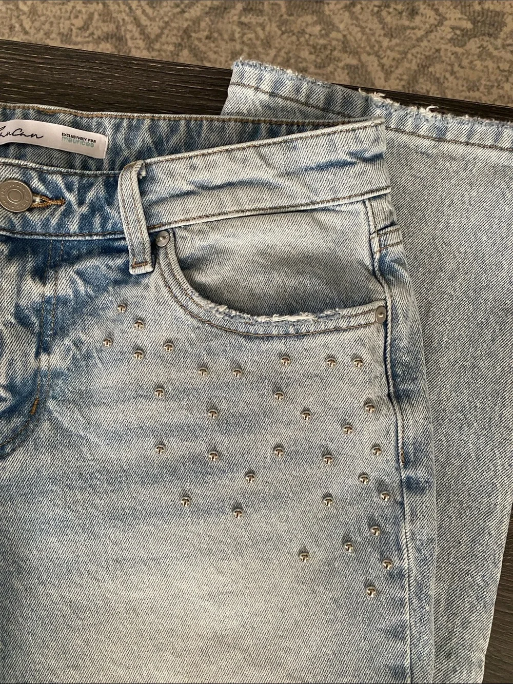 KanCan Light Blue Straight Leg Jeans with Silver Studs